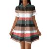 Women Loose Fit Shirt Dress Button Front Stand Collar Short Sleeve Casual Dress with Stripe Print for Daily Wear