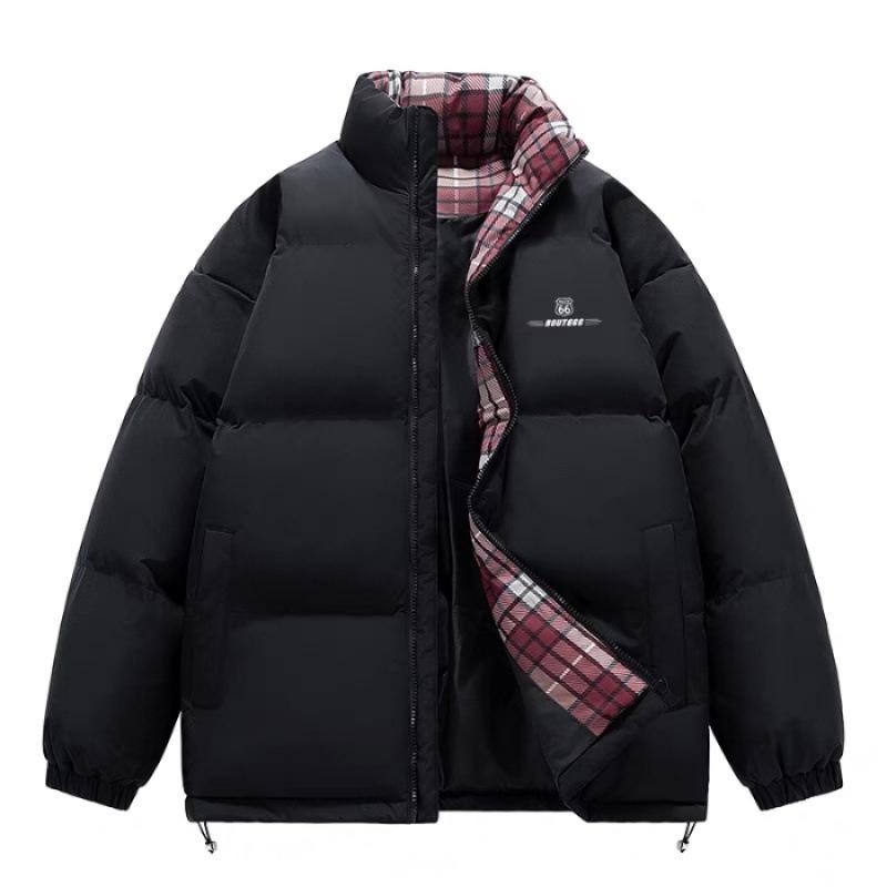 In Stock: Women s Winter Loose Fit Plaid Print Stand Collar Cotton Jacket Large