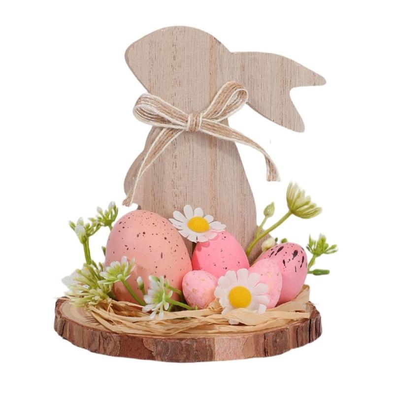 Hand Carved Wood Easter Hare Ornament Wooden Animal Figurine Festival Decoration For Mantels Tabletop Shelf Display