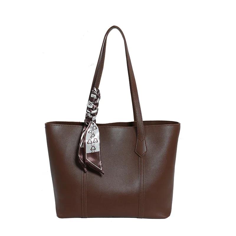 

Однотонная женская сумка из искусственной кожи в стиле ретро, повседневная сумка через плечо, многофункциональная сумка для поездок на работу коричневый