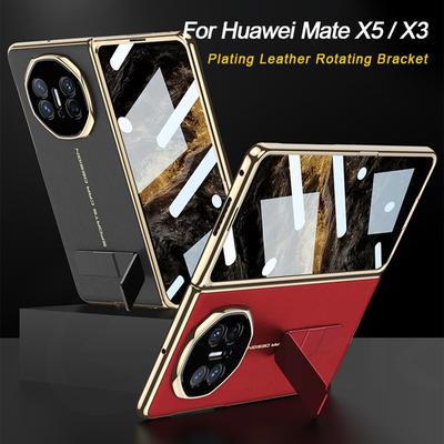 GKK Luxusní Business Pokovování Kožený Stojan Skládací Pouzdro pro Huawei Mate X5 X3 Průhledné Sklo na Obrazovku Přední Otočný Držák Nárazuvzdorný Ochranný Kryt
