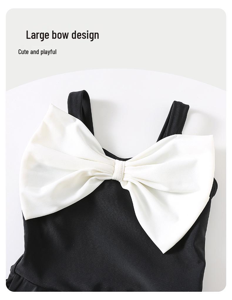 Children's Bowknot One-Piece Swimsuit & Swim Cap – Quick-Drying Dress Style for Toddler Girls