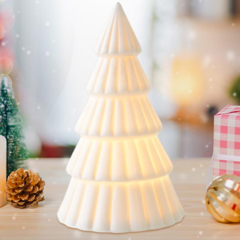 Ceramic Tree LED Christmas Decor Table Centerpieces Lighted Winter White Desktop Decoration For Shelf Desk Counter Living Room