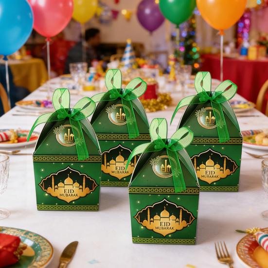 10Pcs Eid Gift Box with Ribbon Bow Candy Treats Goodies Chocolates Cookie Storage Box Festival Paper Party Favors Present Packing Box