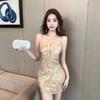 Royal sister light print suspender dress summer  new slim and thin celebrity temperament hip-wrapped skirt