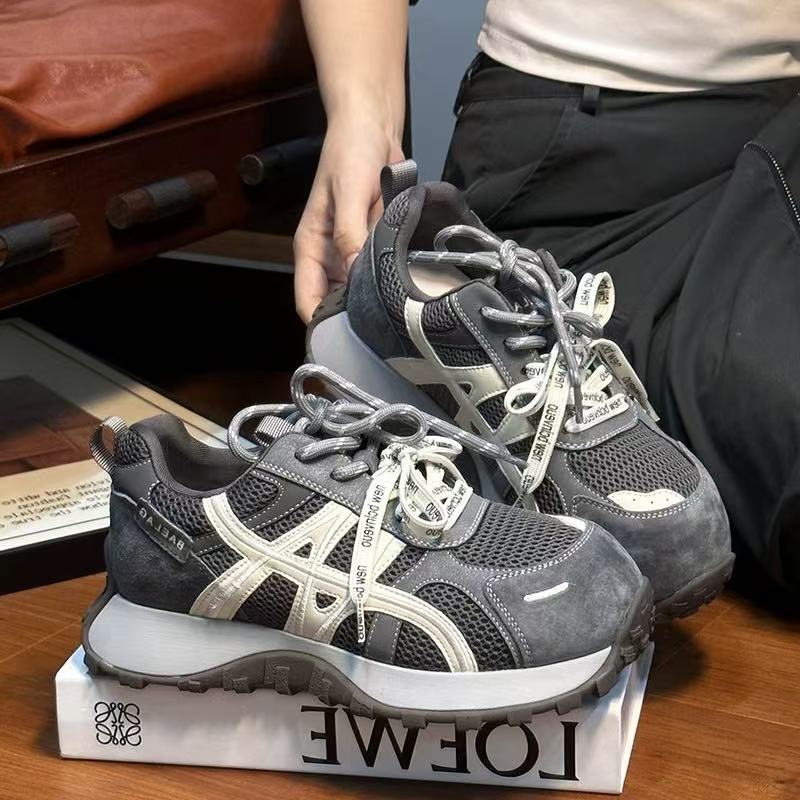 2025 New Matte Soft Leather Color Matching Lace-up Platform Muffin Small Waist Sports Shoes Dad Shoes Casual Shoes Women's Shoes