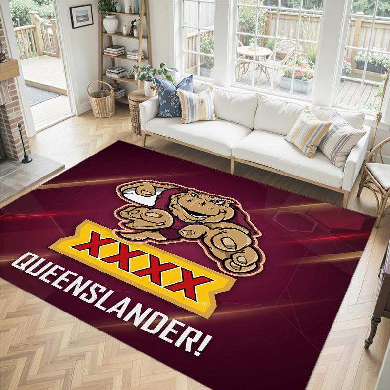 Queensland Maroons Design Crystal Velvet Carpet Cozy Non?Slip Printed Rug For Bedroom Living Room Entrance