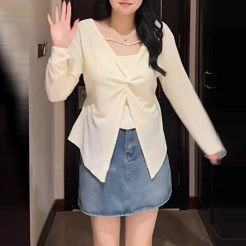 

Plus Size Slimming Long Sleeve T-Shirt & Camisole Set for Women XL: Recommended 118-136 lbs