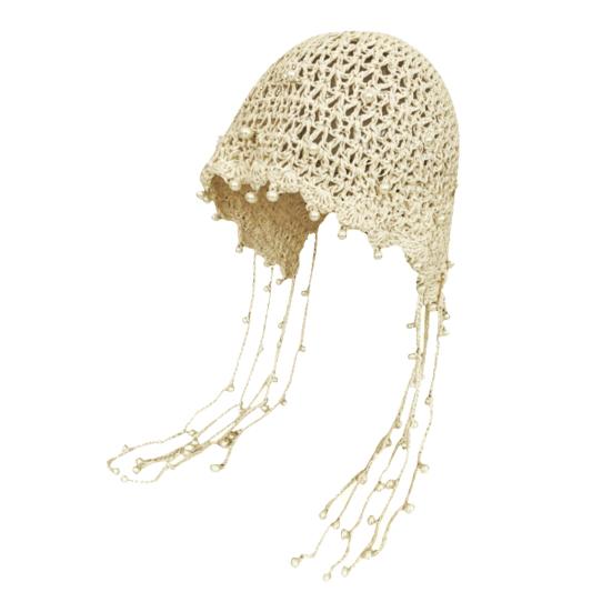 Chapeau au crochet pour femme, couleur unie, style ethnique, tricoté avec bordure à pompon, chapeau au crochet fait à la main à lacets