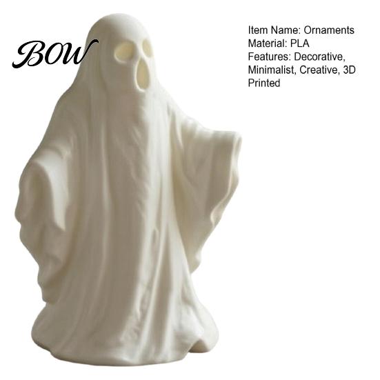 Halloween Window Decorations 3D Printed Ghost Statue Ornament, Funny Figurine, Minimalist Pleated Ornaments Cloak Sculpture for Home Tabletop
