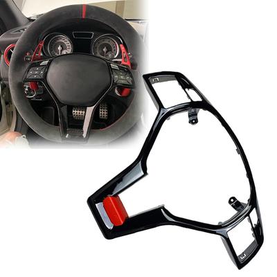 1 Pair Glossy Black Style Car Steering Wheel Panel Cover Trim 09946400139107 for Mercedes-Benz W176 W204 W212 W117 Only for AMG Style
