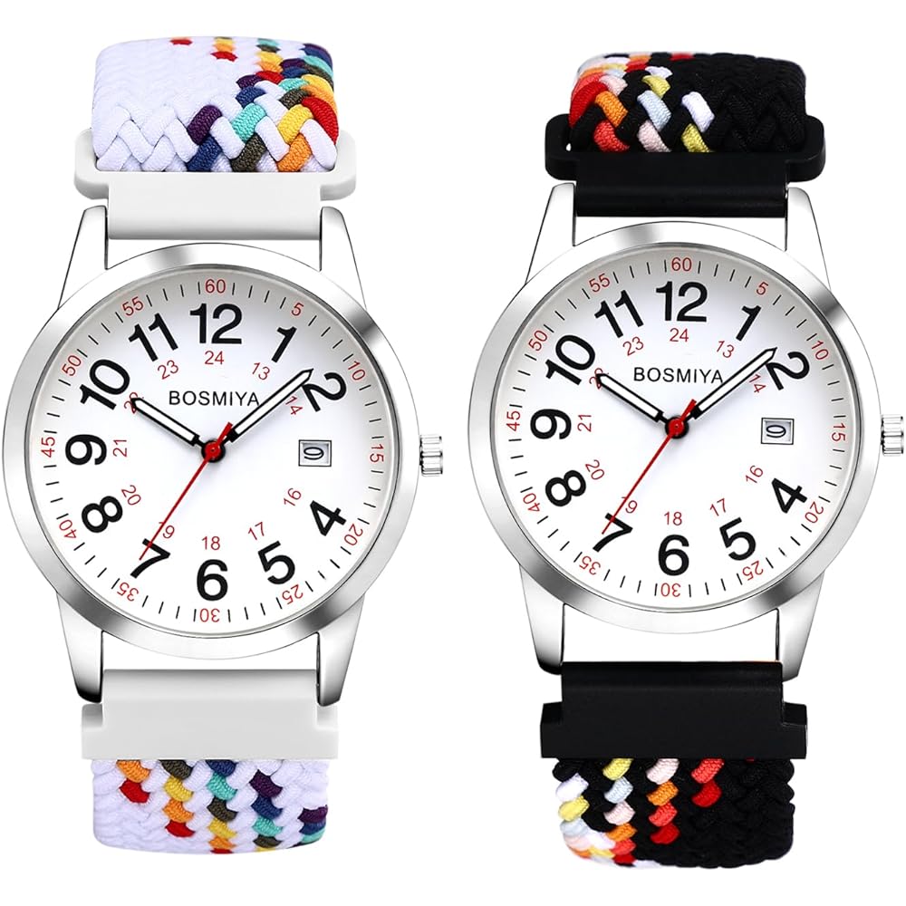 Stylish Women's Analog Quartz Watch Large Dial with Calendar Adjustable Woven Strap