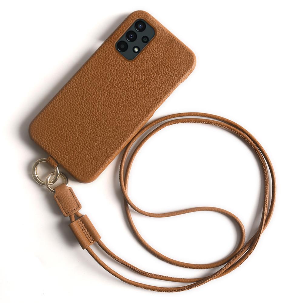 For Samsung Galaxy A13 4G Case with Lanyard Genuine Cow Leather PC Phone Back Cover