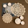 Beige Lace Floral Tablecloth & 3D Coasters Set - Heat-Resistant, Country Style Round Mats