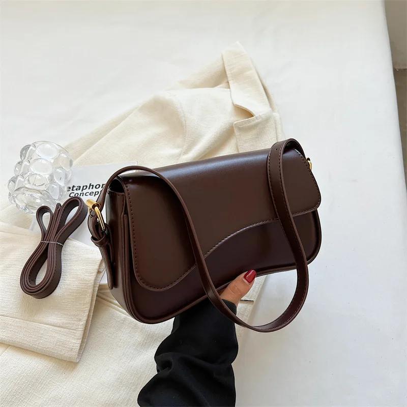 New Retro Leather Women's Crossbody Bag Designer Small Flip Shoulder Underarm Bag Female