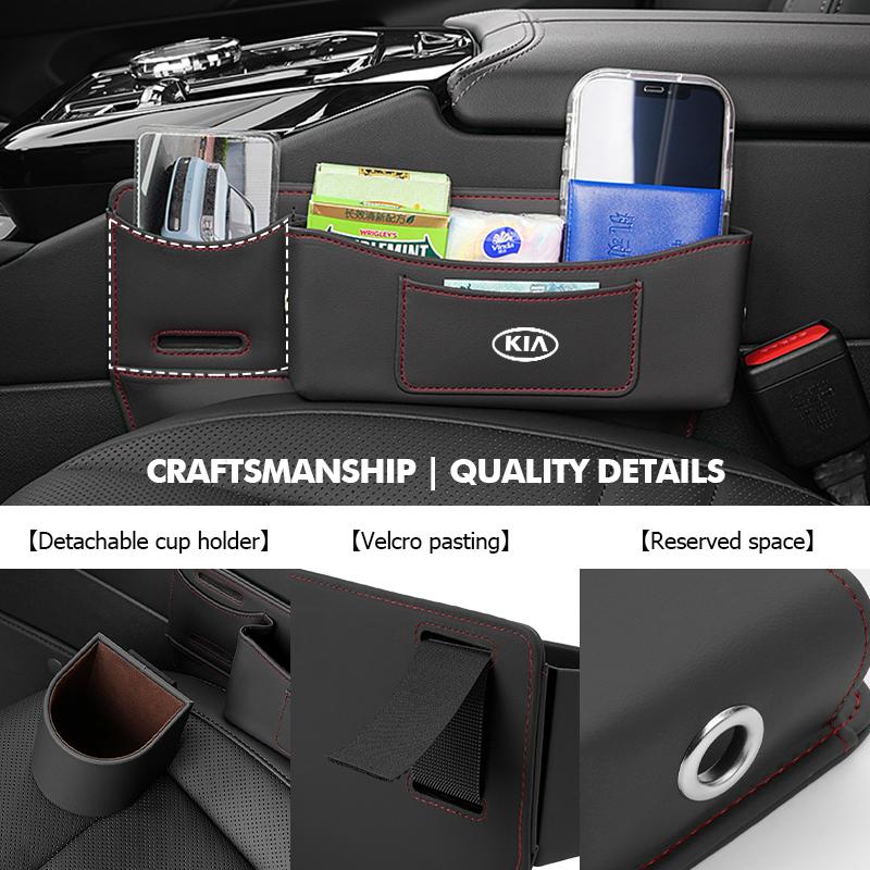 For KIA Leather Car Seat Crevice Storage Box Seat Slit Gap Organizer Bag K5 K2 Rio Optima Sportage Venga Sorento Stonic ForteZF8