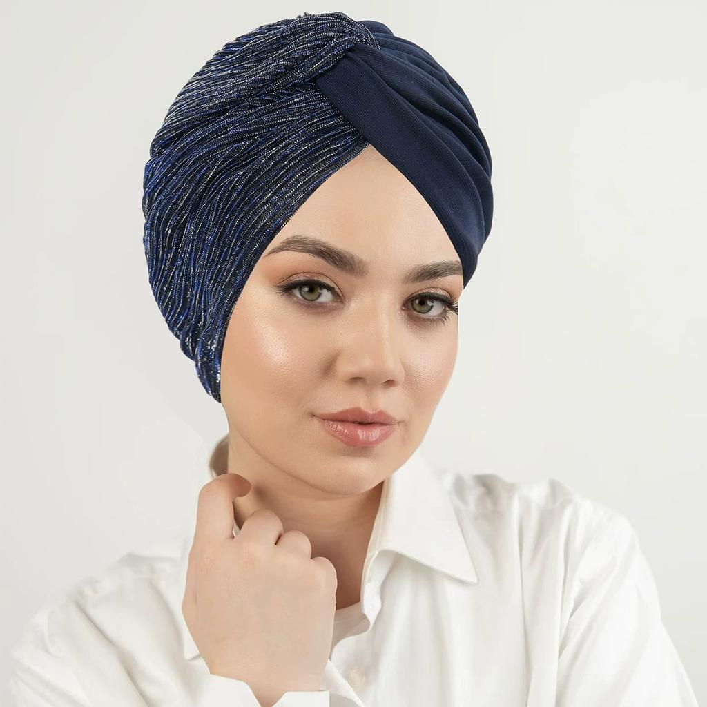 Ombre Gradient Forehead Cross Turban Cap for Women Lightweight Elastic Head Wrap with Inner Hijab Hat Casual Wear Chemo Patients