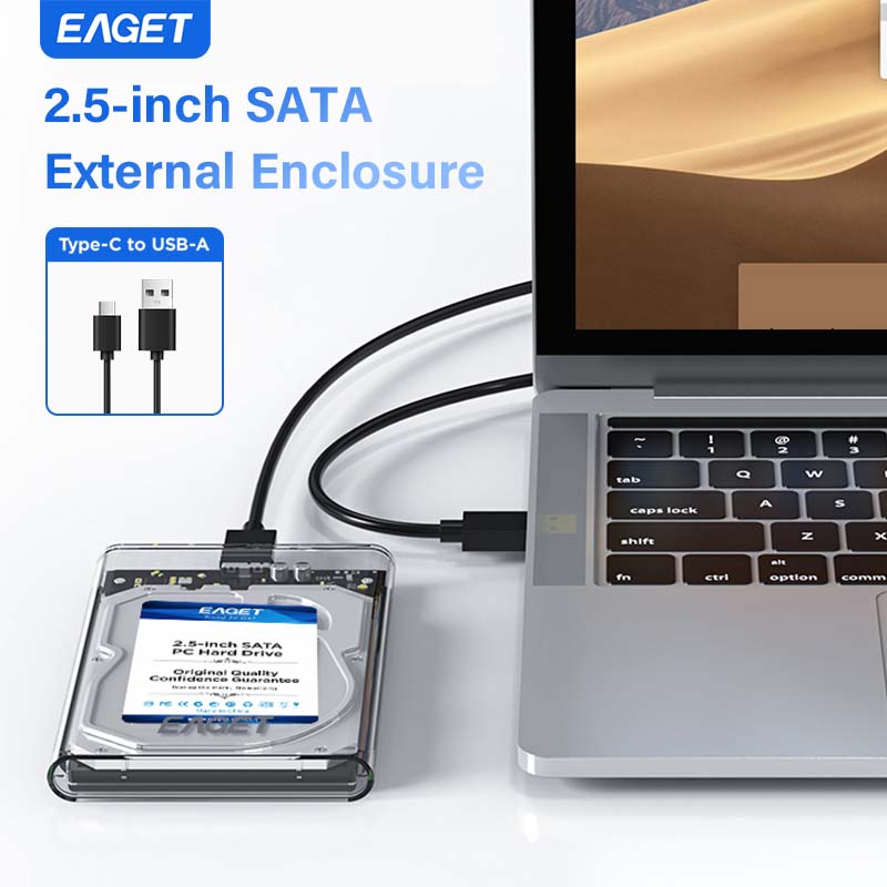 EAGET 2,5 colio išorinio standžiojo disko korpusas USB 3.0 į SATA III kietojo disko dėklas, skirtas 2,5 colio SATA HDD SSD Max 6TB palaikymas UASP