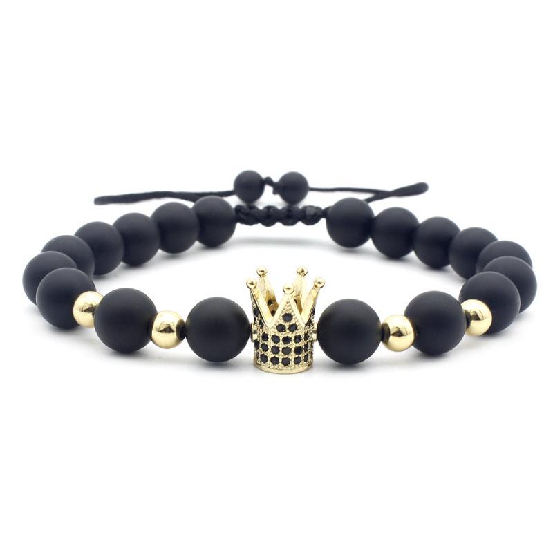 New 8MM Black Agate and Copper Zircon Crown Bracelet - Hot Selling Accessory