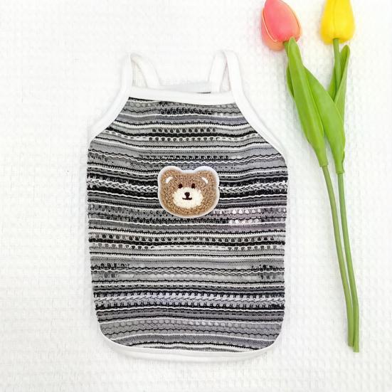 Pet Vest Sleeveless with Hollow Breathable Polyester Soft Plush Bear Bow Decoration Pet Vest Loose Fit Small Dogs Summer Wear