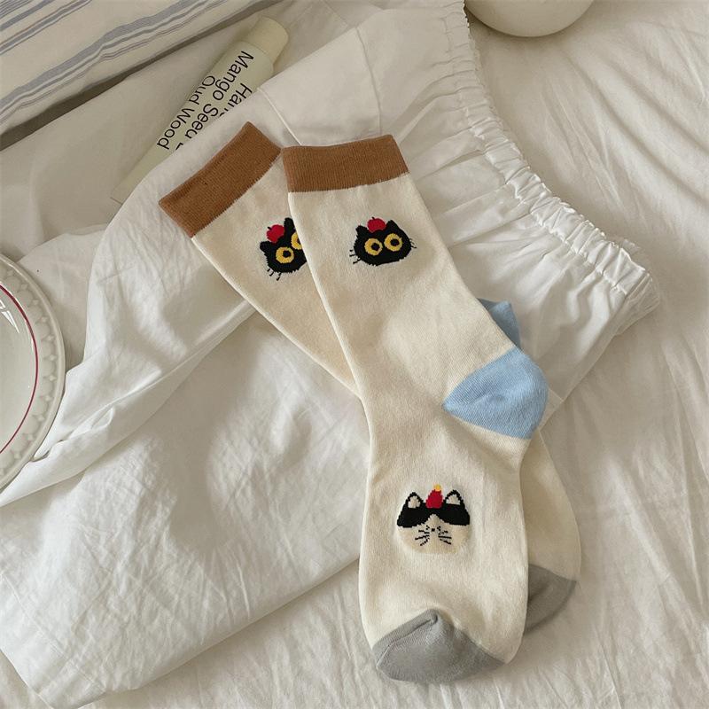 Socks Female Black Cat Female Socks Cute Cartoon Spring And Autumn Tube Socks Female Niche Girl Pile Socks