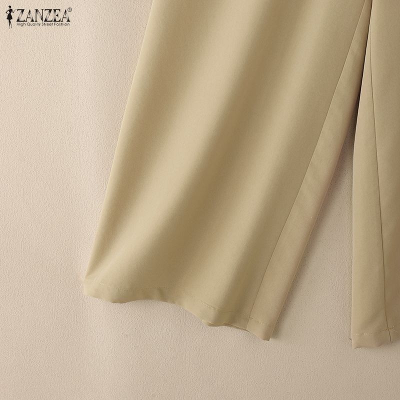 ZANZEA Women Casual Elastic Waist Loose Wide Leg Pants