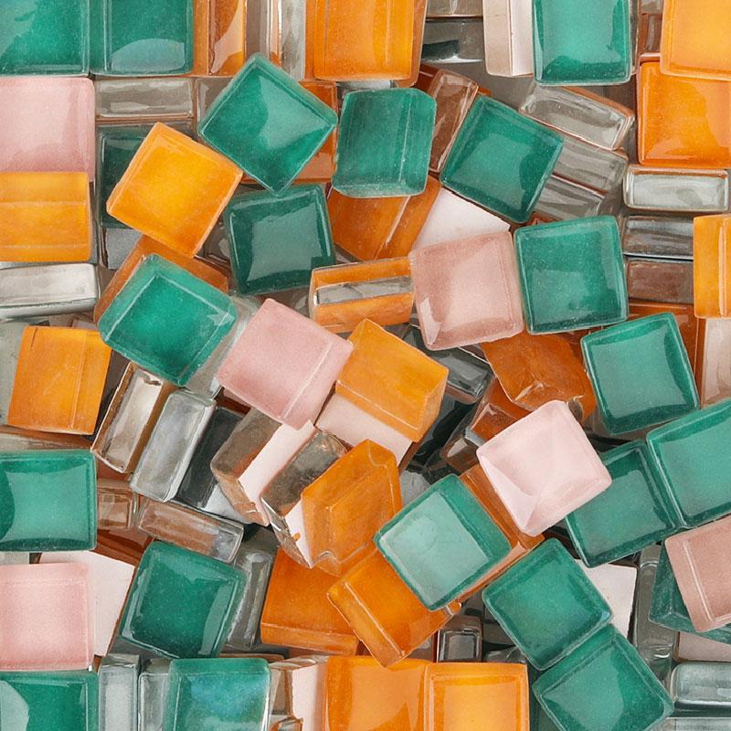 100g gemischte Mosaiksteine Sortierte Farbe Quadratisch Glitzer Glas Mosaikfliesen für DIY Bastelbedarf blau lila grün arte