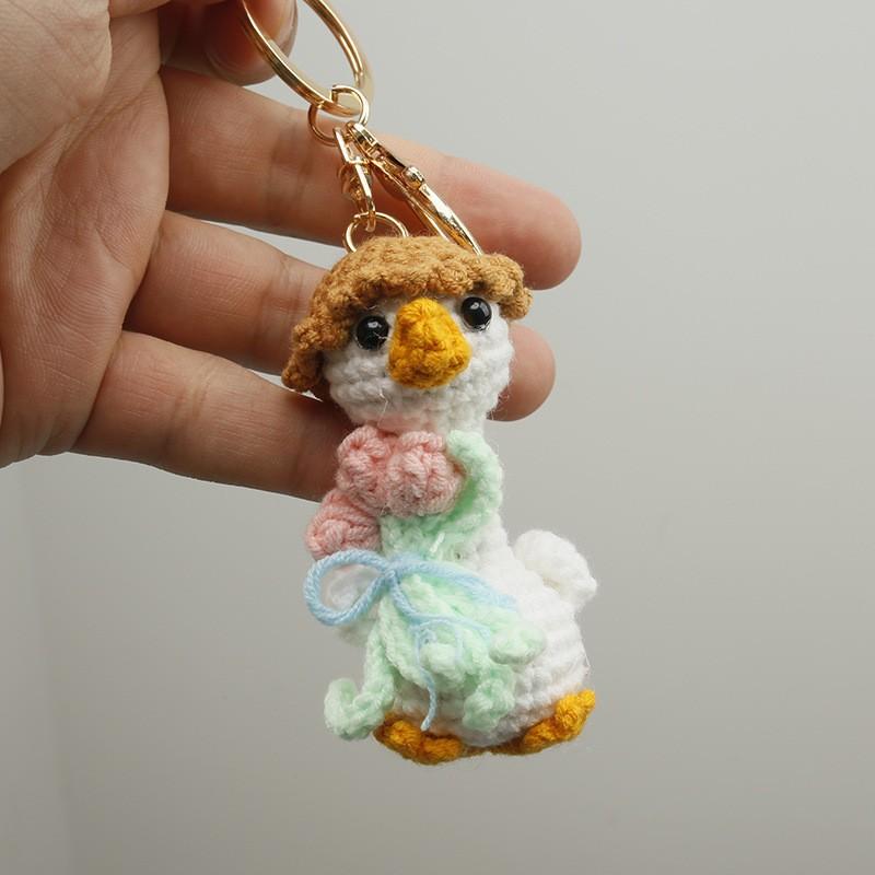 Cute Duck Doll Keychain Handmaking Crochet Animal Doll Keyrings For Bag Pendant Cartoon Duck Crochet Keychain Custom Accessories