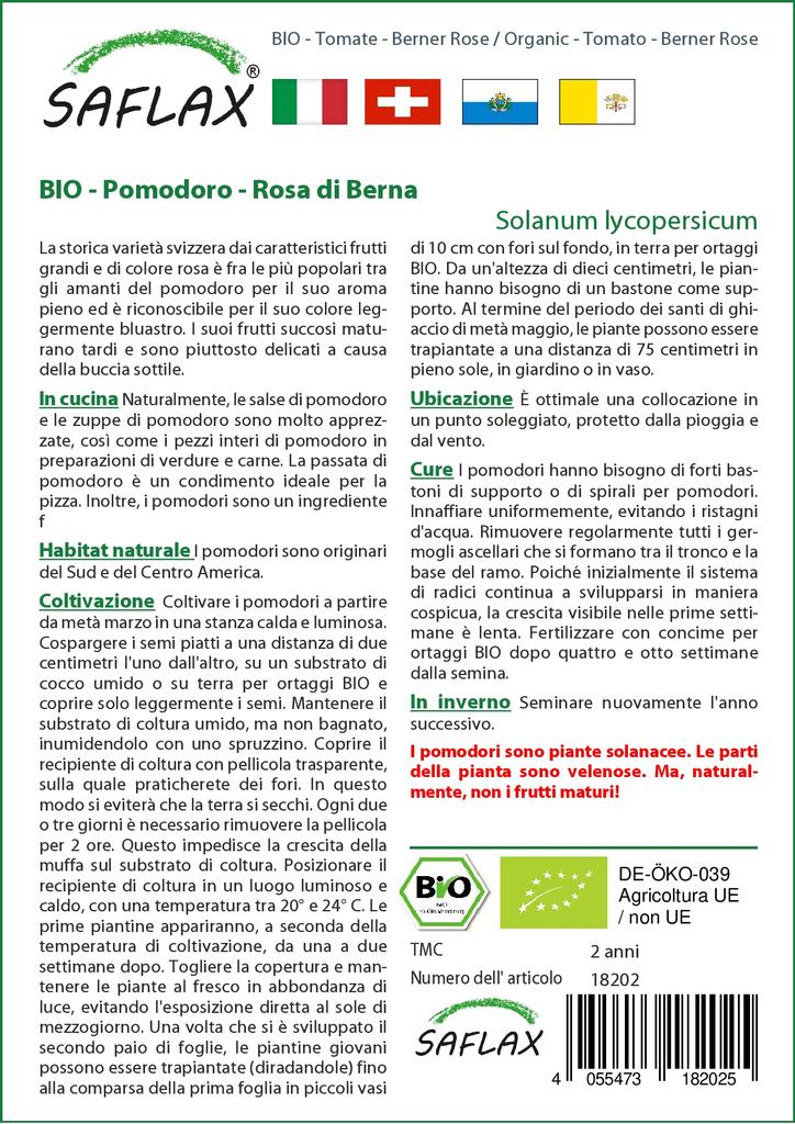 SAFLAX Garden In the Bag - Organic - Tomato - Berner Rose - 10 Seeds - With Substrate In a Fitting Stand Up Bag - Solanum Lycopersicum