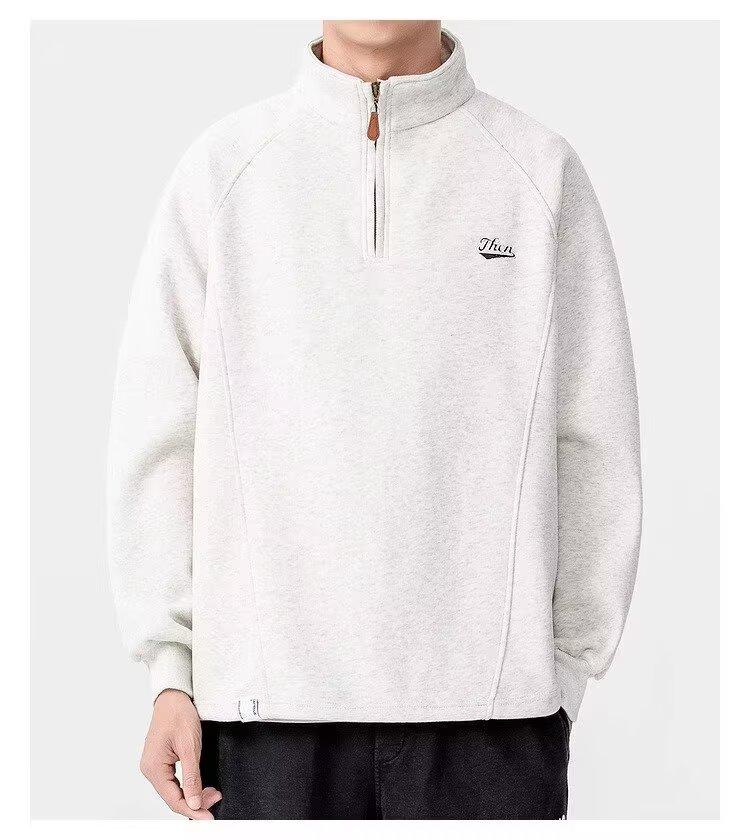 2025 Autumn/Winter Men's Half-Zip Solid Color Hoodie - Loose, Comfortable, Trendy Casual Top