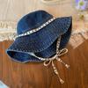 Autumn hat women's retro cowboy hat letter strap mountaineering hat outdoor hiking big head circumference bucket hat