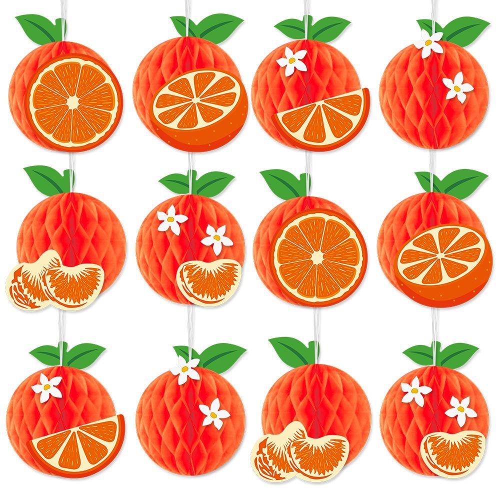 12pcs Festival Orange Honeycomb Ball Pendant Fruit Wall Hanging Ornament Hawaii Party Birthday