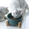 Ceramic Dog Cat Bowl Multipurpose Large Capacity Pet Bowl with Wooden Stand for Cats Dogs Pets