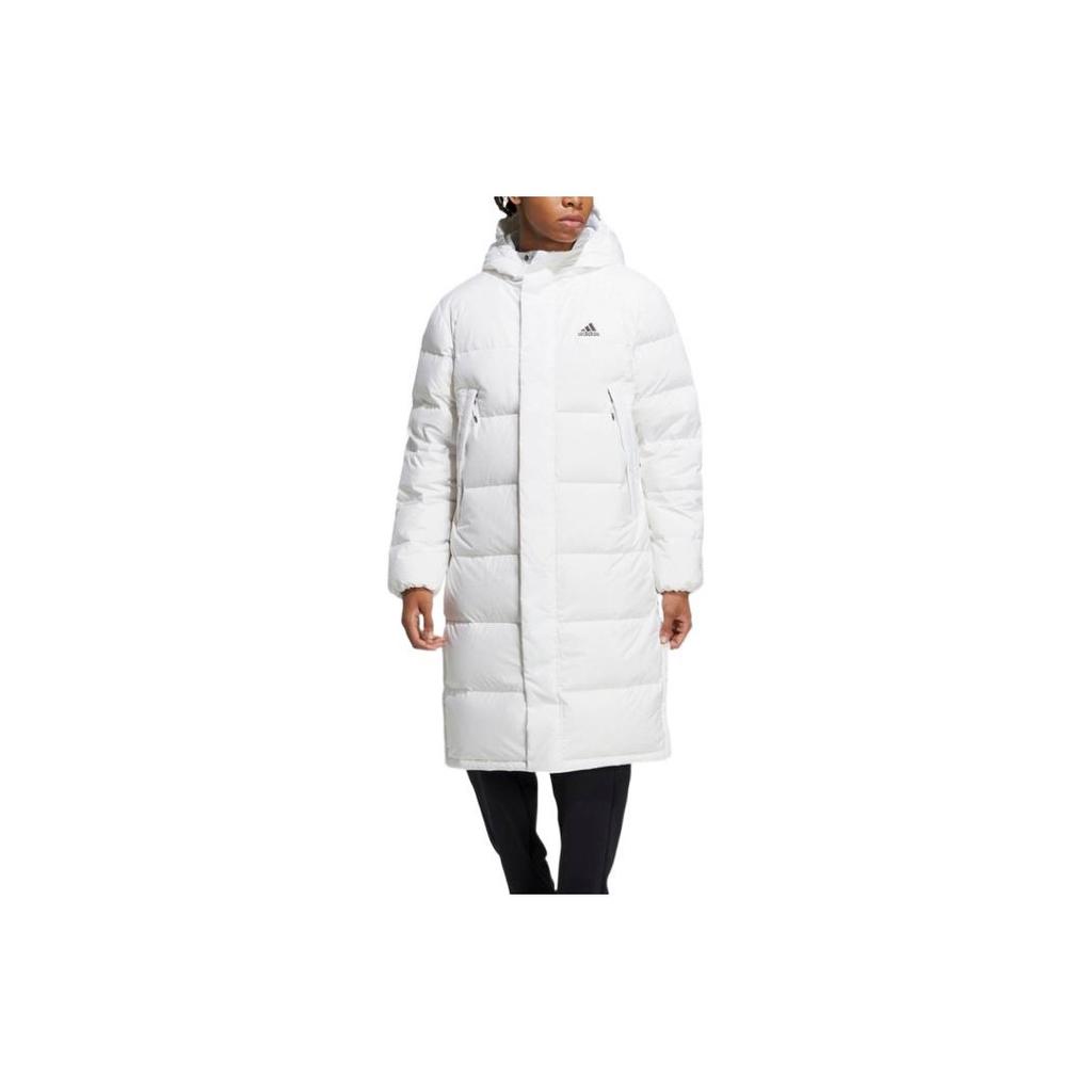 adidas Alphabet Logo Print Hooded Medium Length Down Jacket Unisex Outerwear White HZ2600