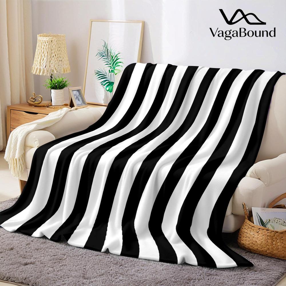 Pandara Jewelry Unisex Monochrome Stripe Flannel Blanket Warm Soft Halloween Christmas Couch Warm Cozy Decorative Decor Gift For All Season