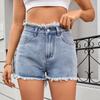 2026 Summer New Women's Casual Trendy Frayed Edge Solid Color Denim Shorts