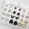 12 Paar Kombinations-Piercing-Steckohrringe Set Kristall Perle Schmetterling Blume Herz Stern Mix Kleiner Ohrring für Damen Schmuck