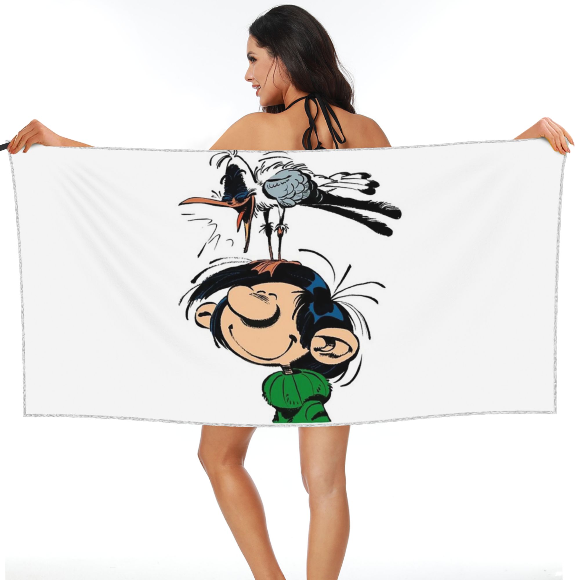 

Gaston Lagaffe Big Ben Head Beach Towel Soft Microfiber Quick Dry Absorbent Quick Towels For Bath W30*H60(CM)