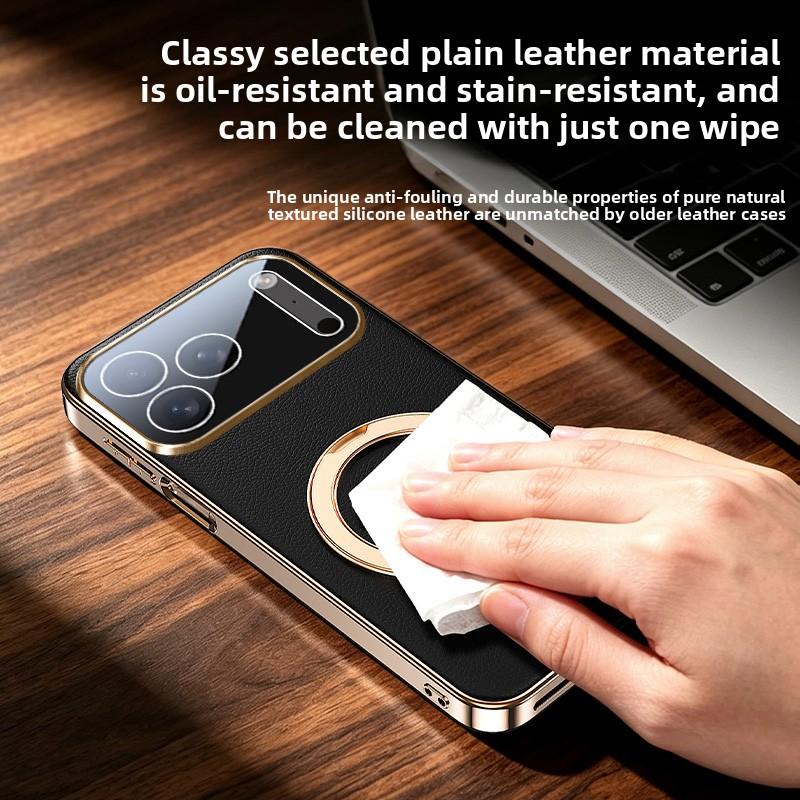 Luxury Business 360 Rotating Magnetic Leather Case for iPhone 17 Pro Max 16 15 14 13 for Magsafe Shockproof Skin Feel Slim Cover