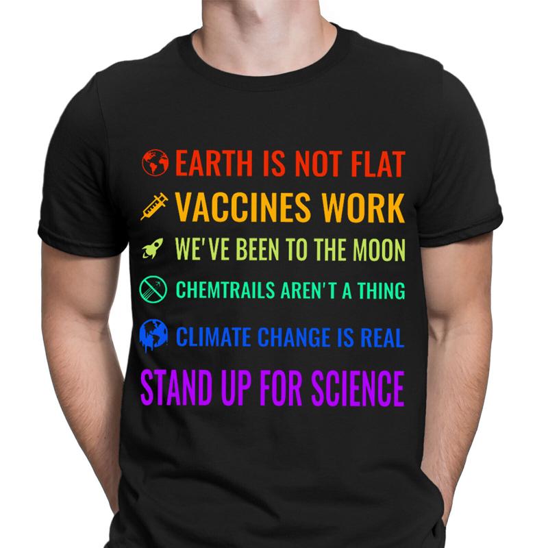 

Earth Is Not Flat Vaccines Work Stand Up For Science Mens T Shirt Top 5XL різнокольоровий
