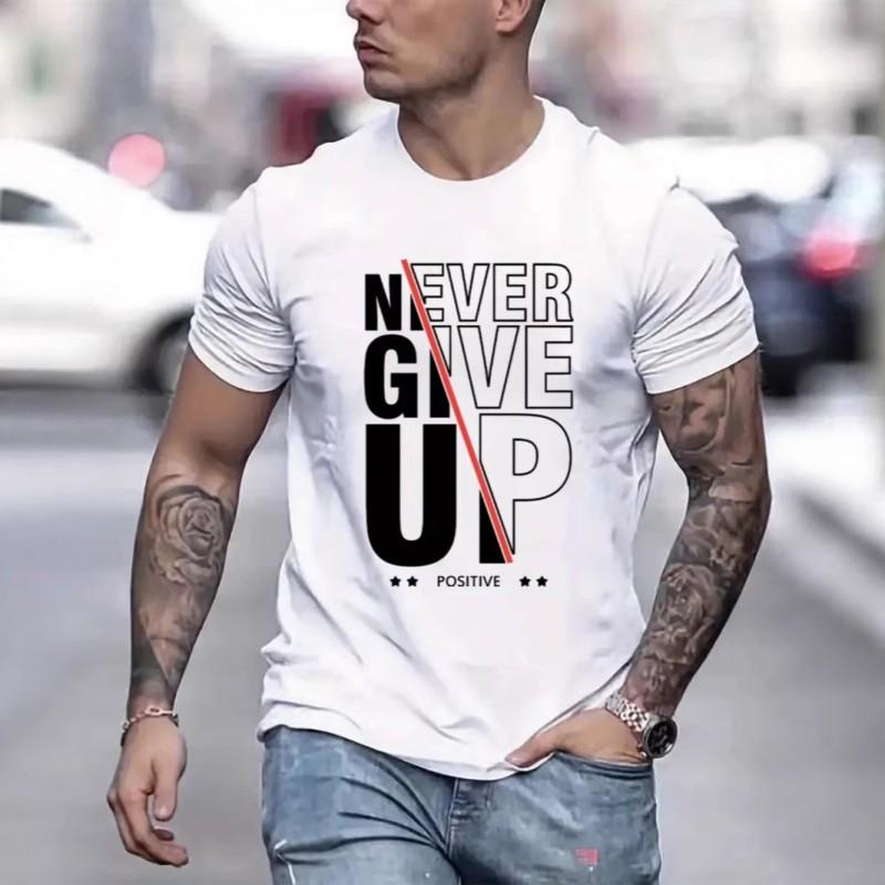 Mens Motivational Letter Print Casual Sport T-Shirt Breathable Short Sleeve Tee Youth Fashion