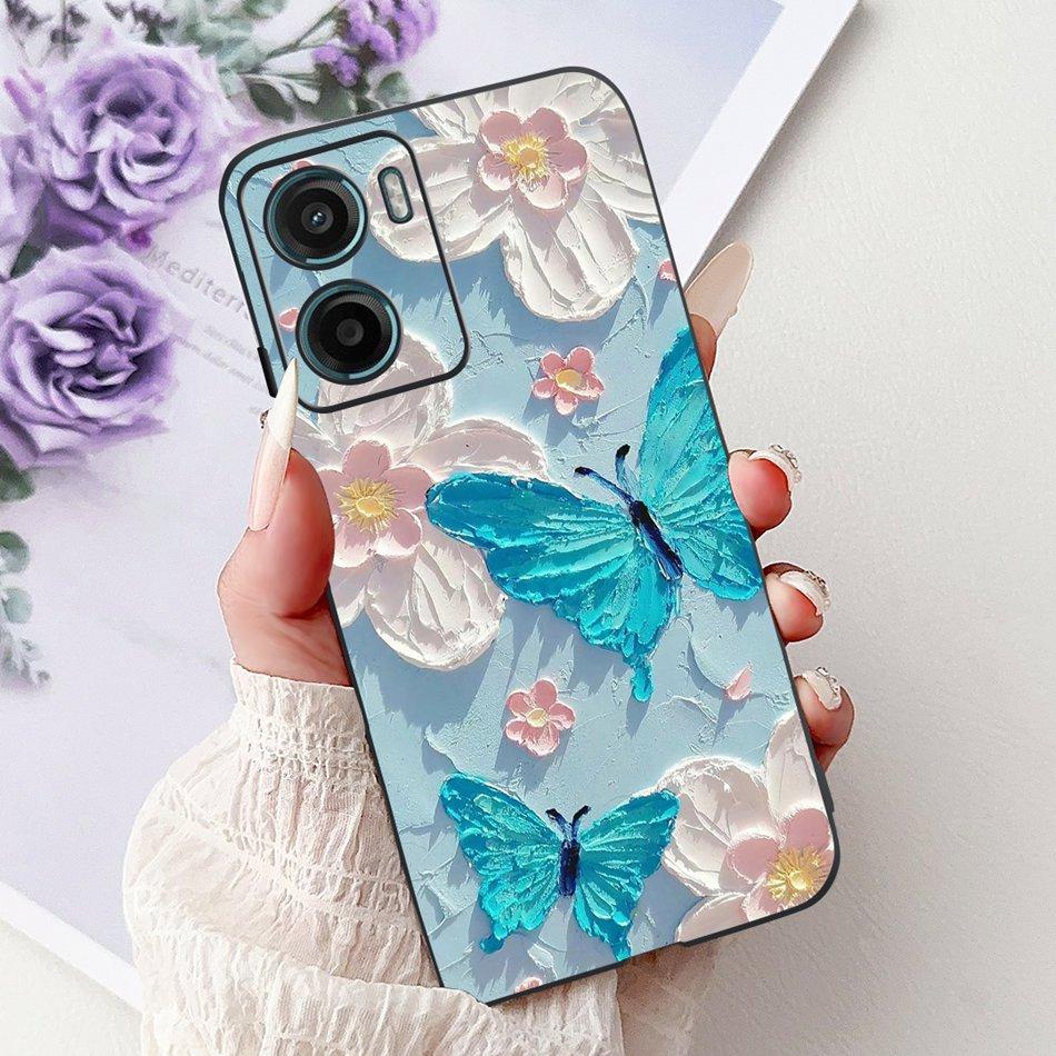 For Motorola Moto G05 G15 E15 2024 Floral Butterfly Phone Case For MOTO G05 G15 E15 4G Black Silicone Soft Lightweight Case