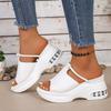 Women's Rhinestone Wedge Platform Thick-Soled Slide Sandals, Available In Large Sizes.