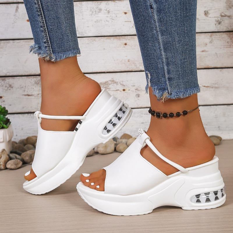 Women's Rhinestone Wedge Platform Thick-Soled Slide Sandals, Available In Large Sizes.