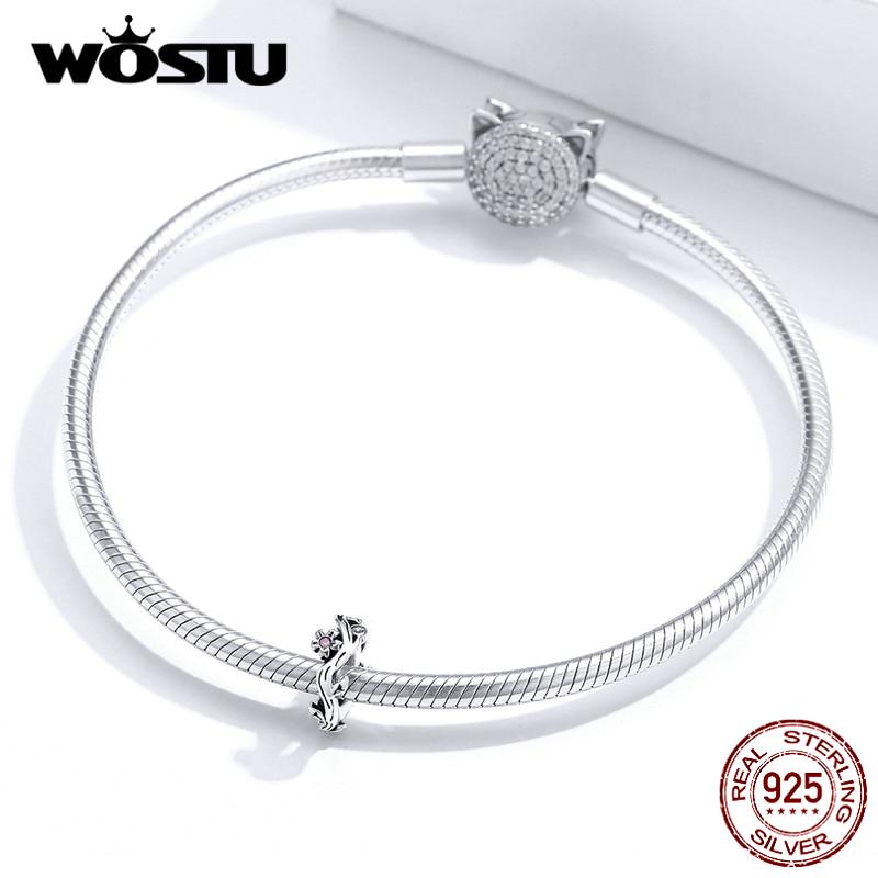WOSTU 925 Sterling Silver Sakura vetvy Korálky Kvetina Vintage kúzla Fit Originálny prívesok na náramok