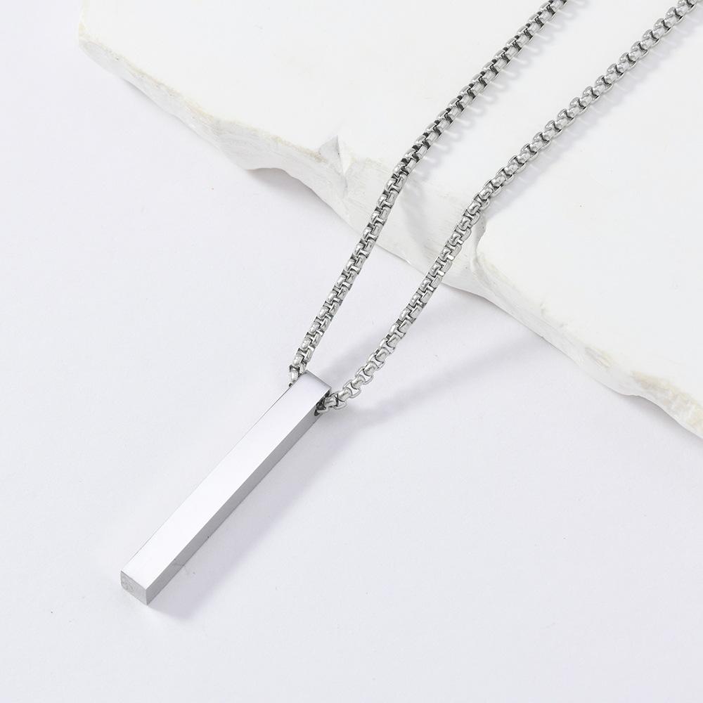 Fashion Pillar Necklace For Men Women Stainless Steel 3D Bar Pendant Chain Minimalist Simple Casual Unisex Neck Collar