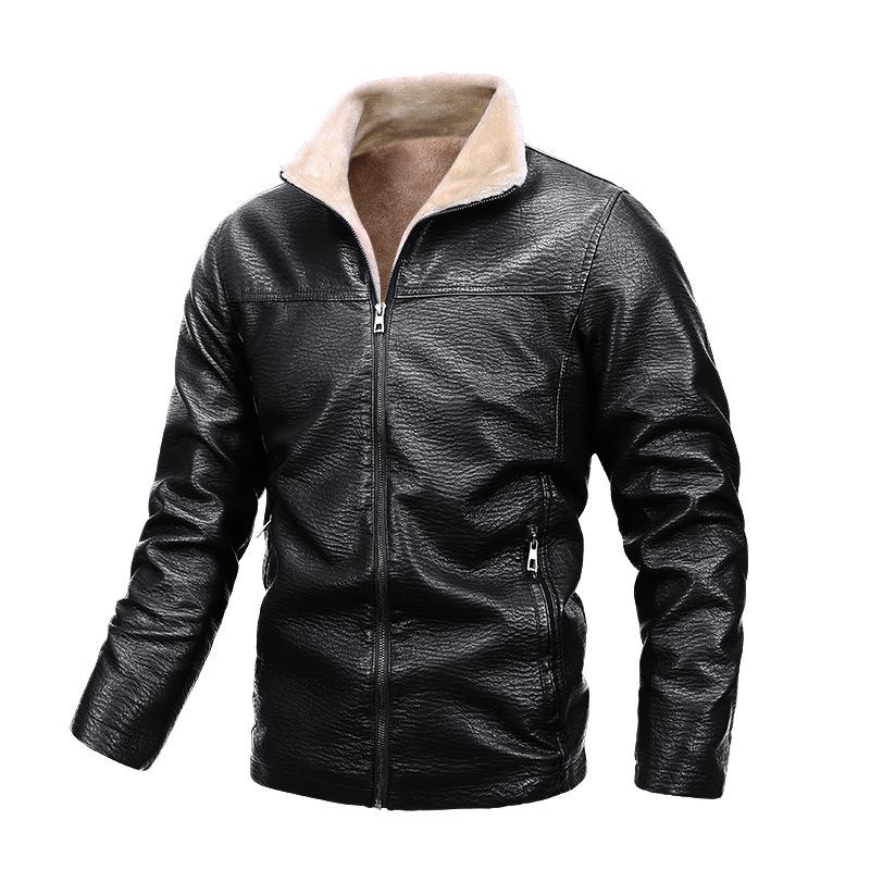 

Foreign Trade Men S Stand-Up Collar Velvet Leather Jacket Casual Locomotive Mexico Pu Leather Jacket Motorcycle Baseball Jacket Manufacturer 5XL чорний