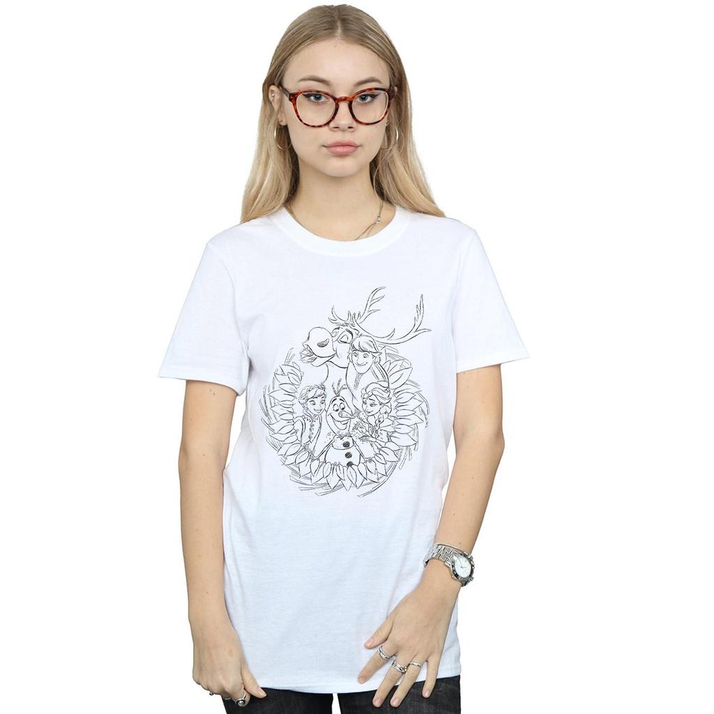 Disney Womens/Ladies Frozen Friends Wreath Cotton Boyfriend T-Shirt