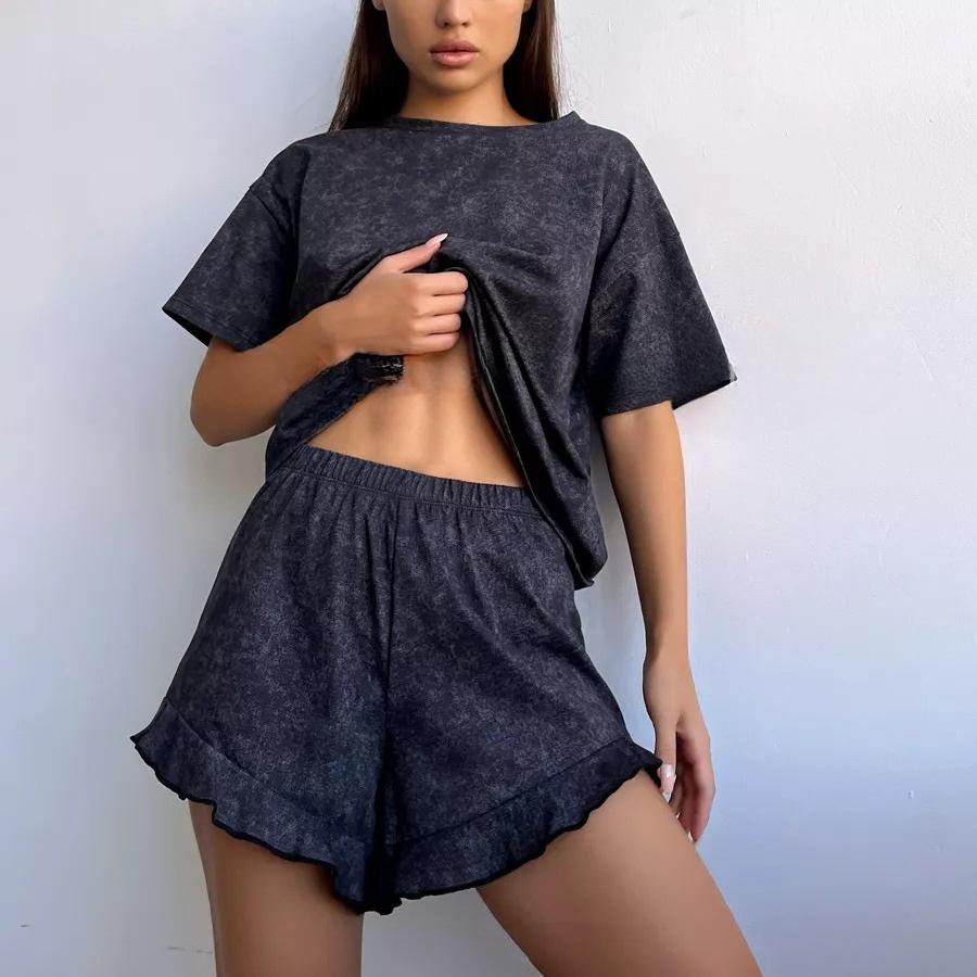 2025 Summer Heart Printed Pink Pajamas Set Women Homewear Sexy Casual Loose Short Sleeve Tops and Shorts 2 Pieces Sets Sleepwear