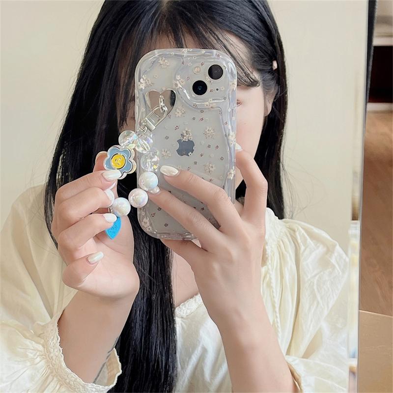 Ins Korean Cute Flower Laser Bracelet Transparent Phone Case For Iphone 14 13 12 Pro Max 11 Floral Shockproof Soft Cover Funda